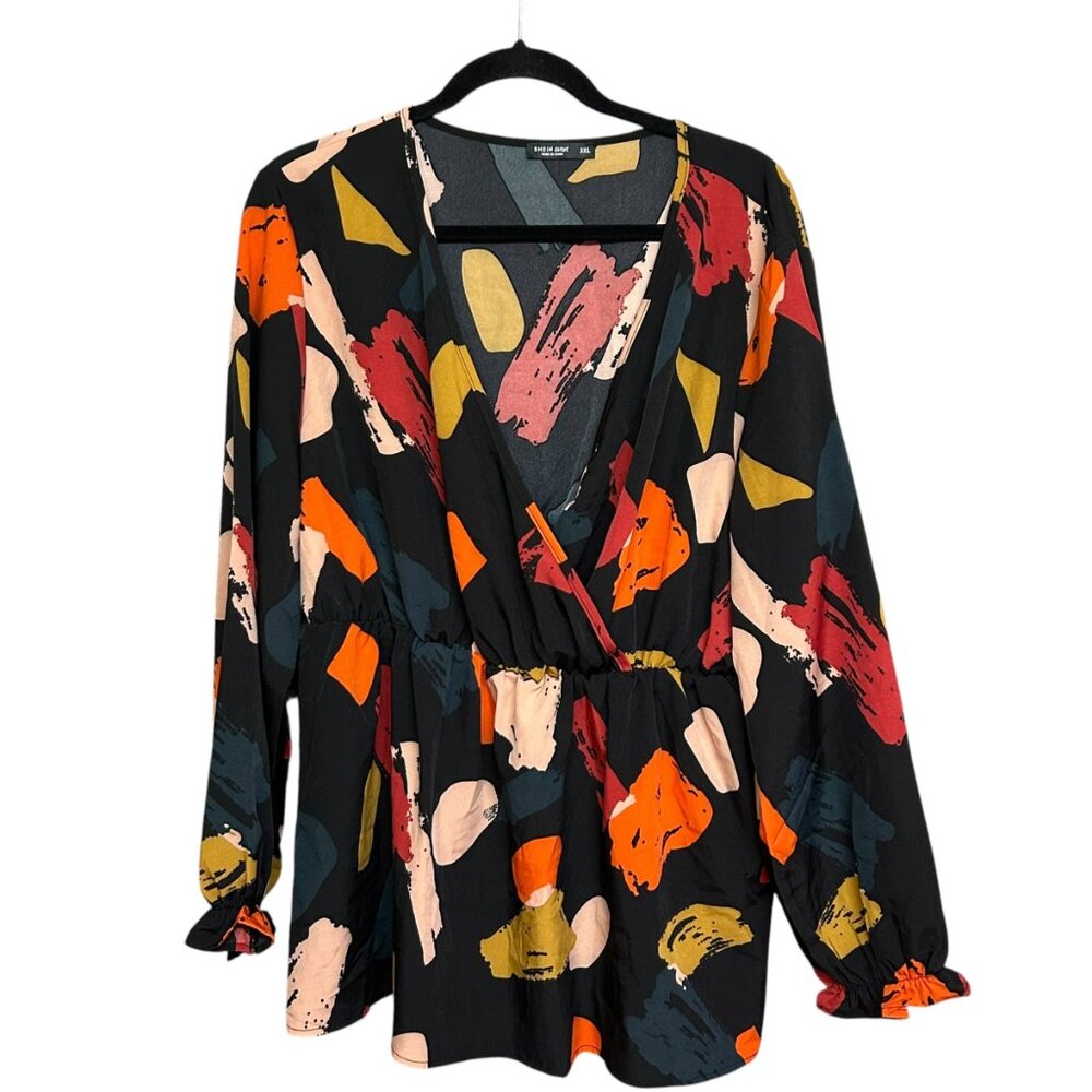 SHEIN Curve Artsy Abstract Print Peplum Blouse Size 3XL